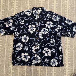 Vintage Hawaiian Shirt Ocean Assault Blue On Blue Hibiscus Floral Aloha Shirt XL